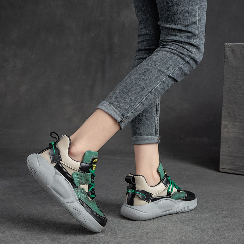 Women Casual Retro Patchwork Leather Sneakers-RAIIFY