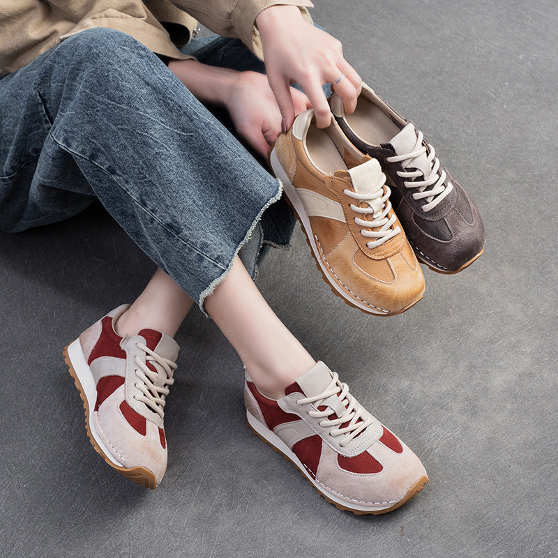 Women Stylish Color Matching Leather Casual Shoes-RAIIFY