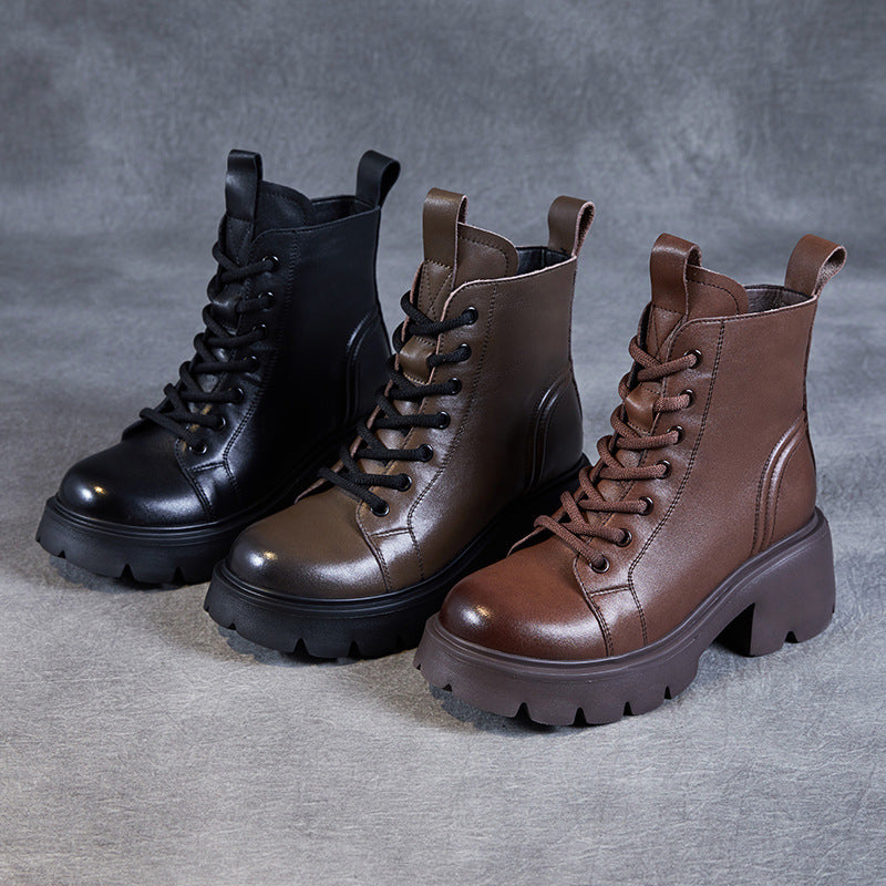 Women Minimalist Leather Chunky Platform Boots-RAIIFY