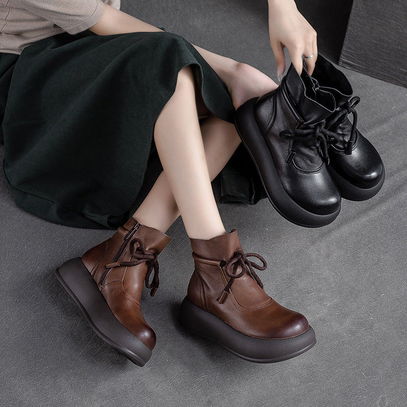 Women Retro Minimalist Casual Leather Platform Boots-RAIIFY