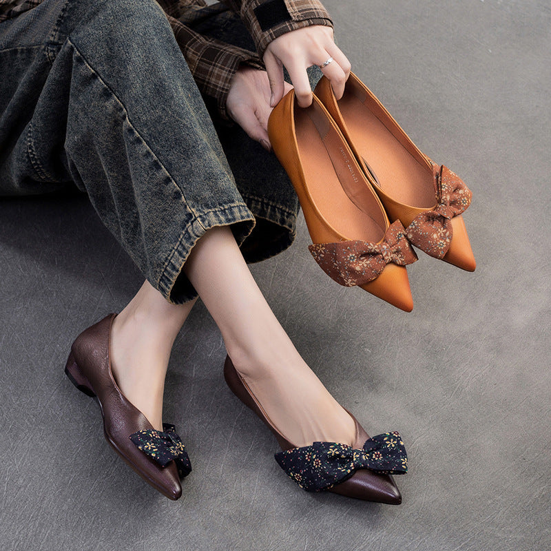 Women Casual Bowknot Leather Comfort Flats-RAIIFY