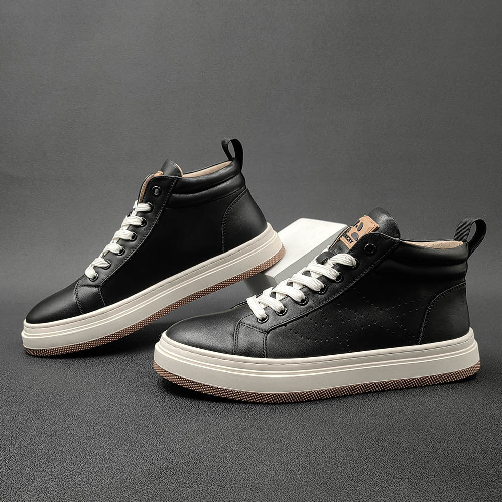 Men Fashion Breathable Leather Casual High Top Shoes-RAIIFY