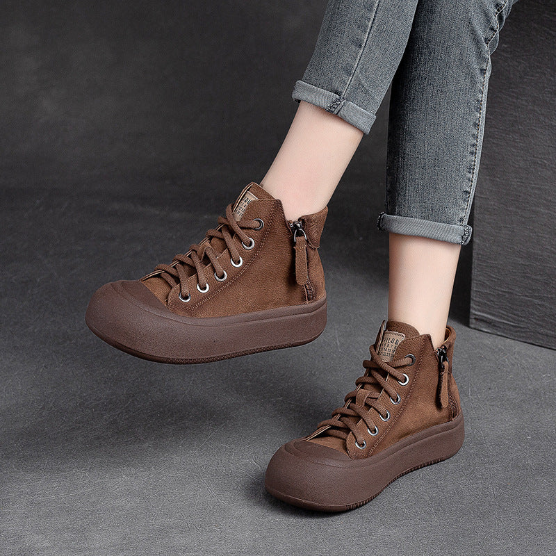 Women Stylish Casual Leather Flat Ankle Boots-RAIIFY