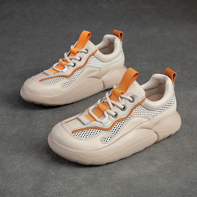 Women Fashion Breathable Mesh Leather Casual Shoes-RAIIFY