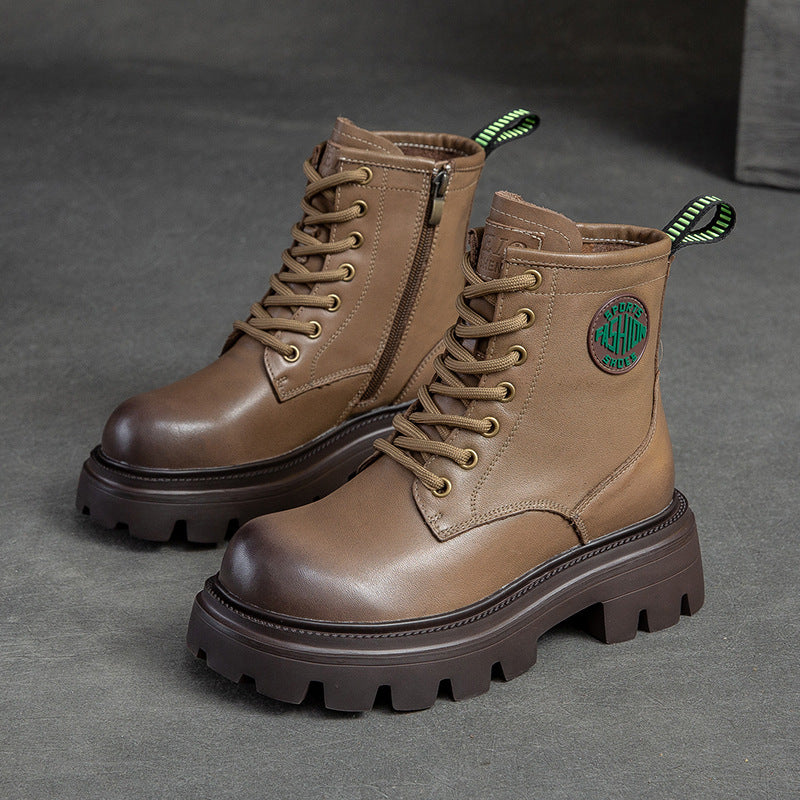 Women Casual Fashion Thick Soled Leather Boots-RAIIFY