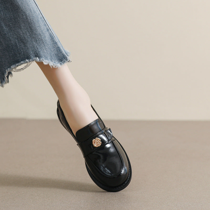 Women Minimalist Glossy Leather Casual Soft Flat Loafers-RAIIFY