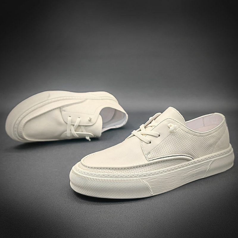 Men Leather Casual Fashion White Sneakers-RAIIFY