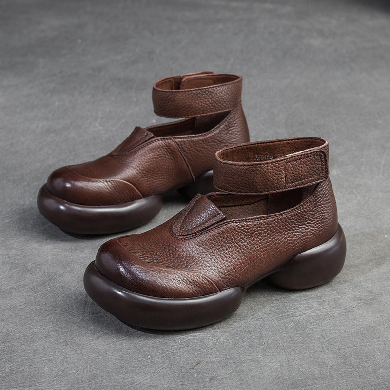 Women Retro Minimalist Leather Velcro Casual Shoes-RAIIFY