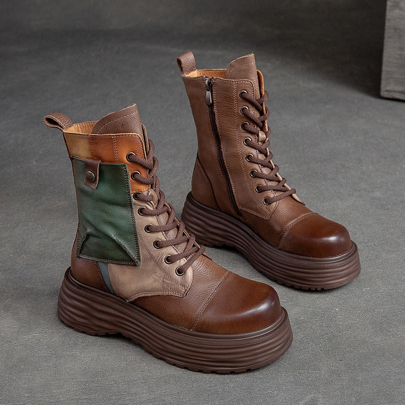 Women Retro Casual Leather Thick Sole Boots-RAIIFY