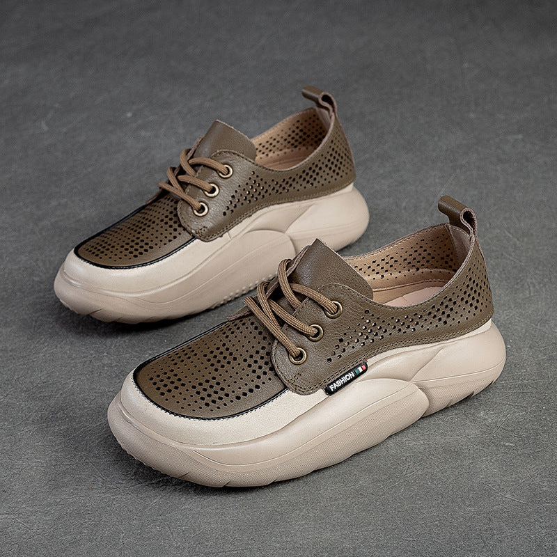 Women Fashion Breathable Hollow Leather Casual Shoes-RAIIFY