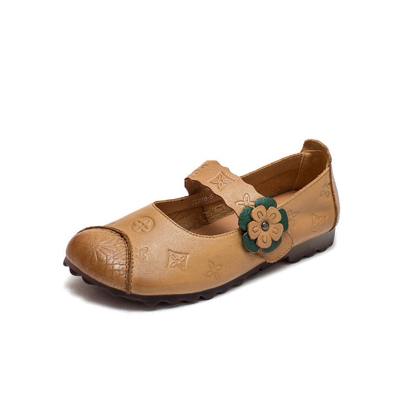 Women Summer Retro Flower Leather Flats Shoes-RAIIFY