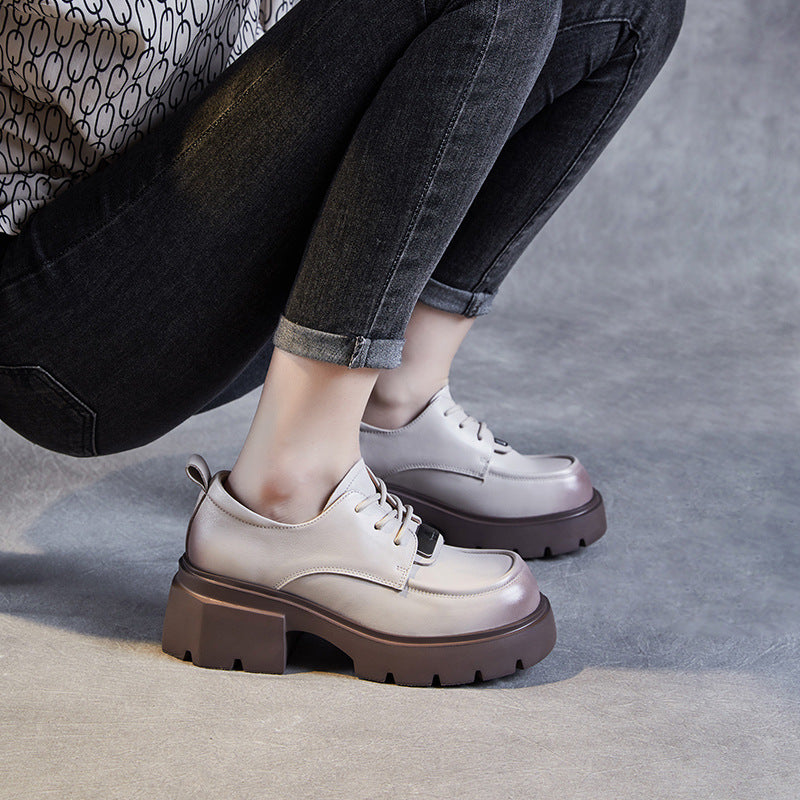 Women Leather Minimalist Chunky Soled Casual Loafers-RAIIFY