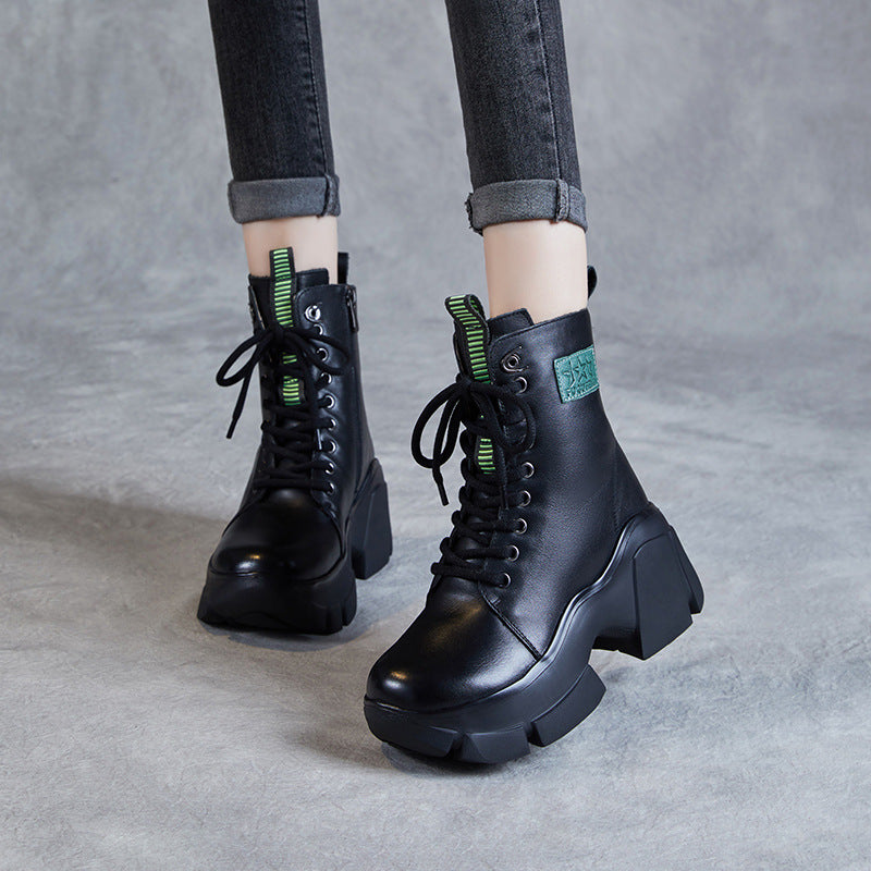 Women Fashion Leather Chunky Platform Snow Boots-RAIIFY