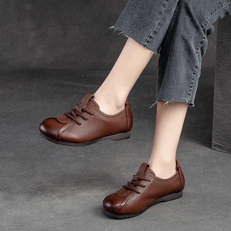 Women Retro Soft Leather Flat Casual Shoes-RAIIFY
