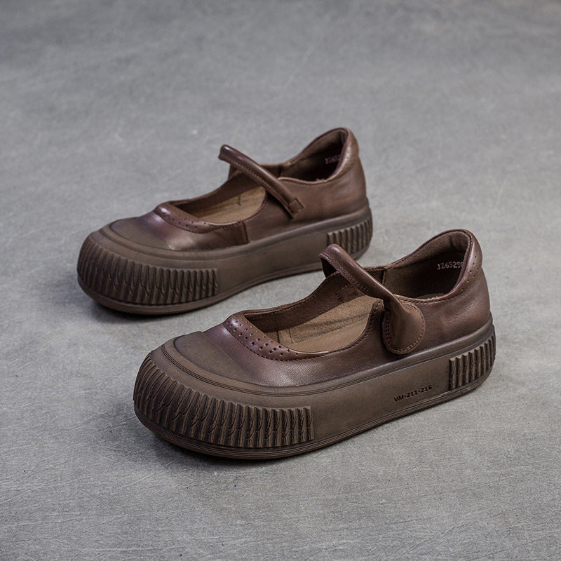 Women Retro Leather Flat Casual Shoes-RAIIFY