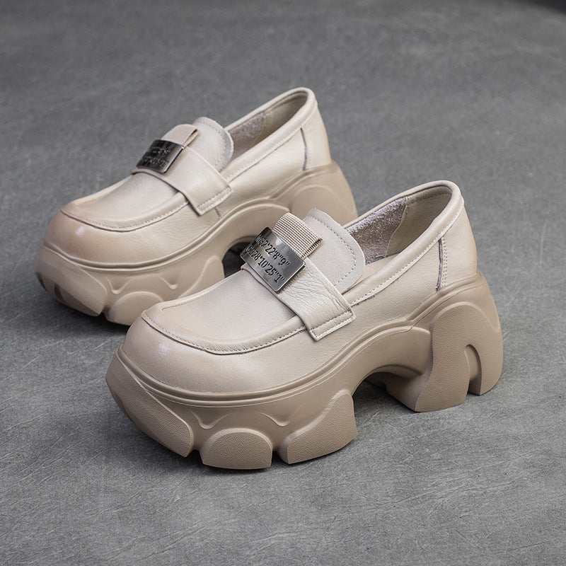 Women Minimalist Leather Chunky Platform Loafers-RAIIFY