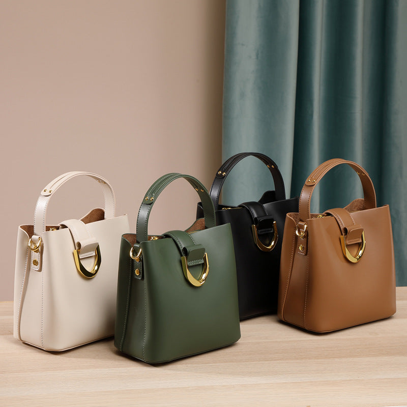 Women Fashion Cowhide Leather Bucket Crossbody Bag-RAIIFY
