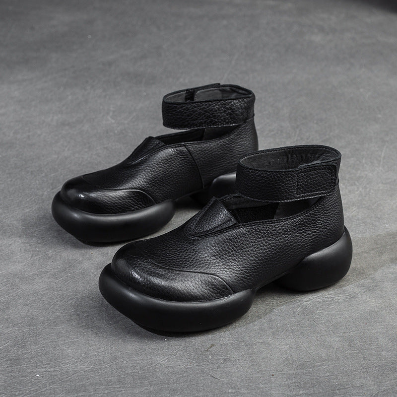 Women Retro Minimalist Leather Velcro Casual Shoes-RAIIFY