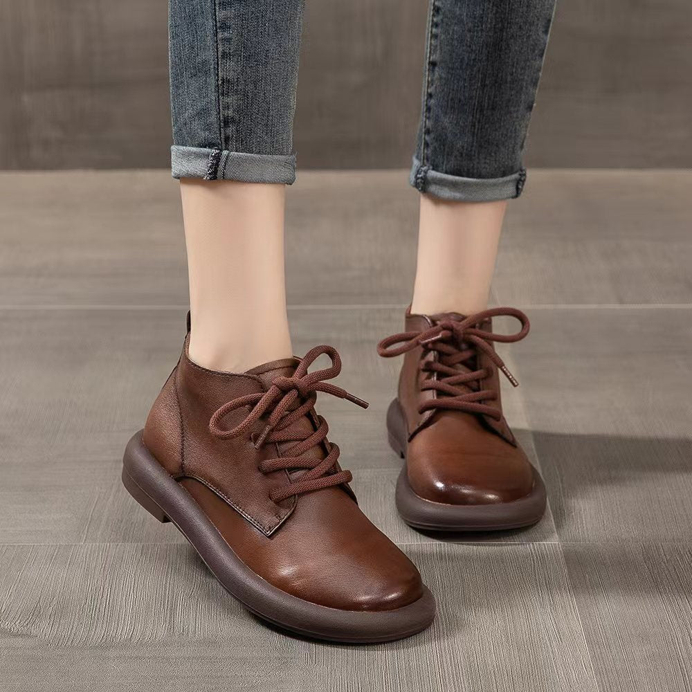 Women Ankle Flat Casual Cowhide Boots-RAIIFY