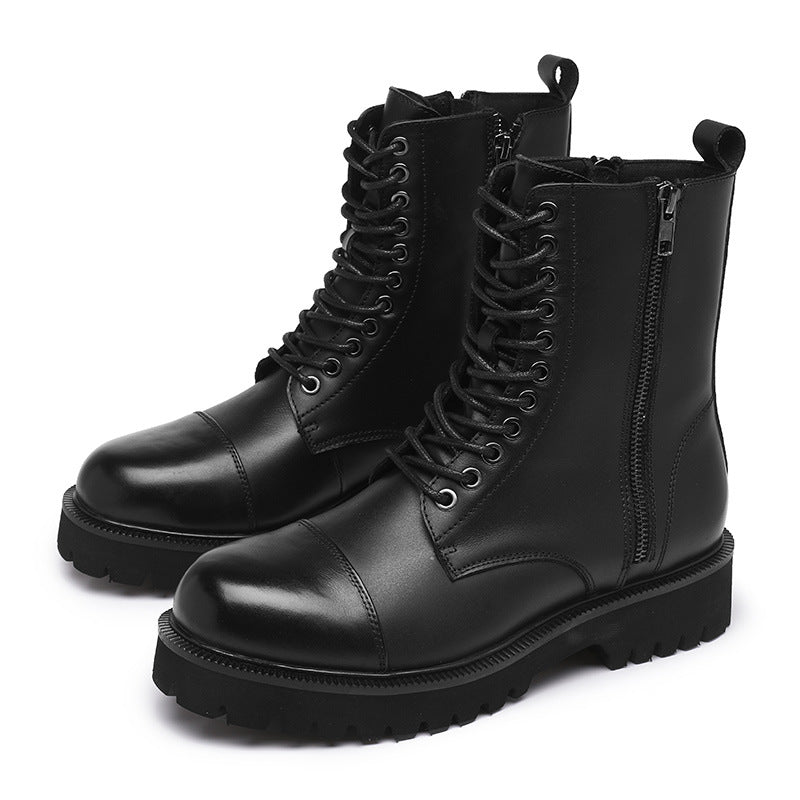 Men Leather Lightweight Hiking Black Boots-RAIIFY