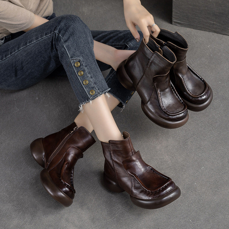 Women Retro Patchwork leather Thick Soled Boots-RAIIFY