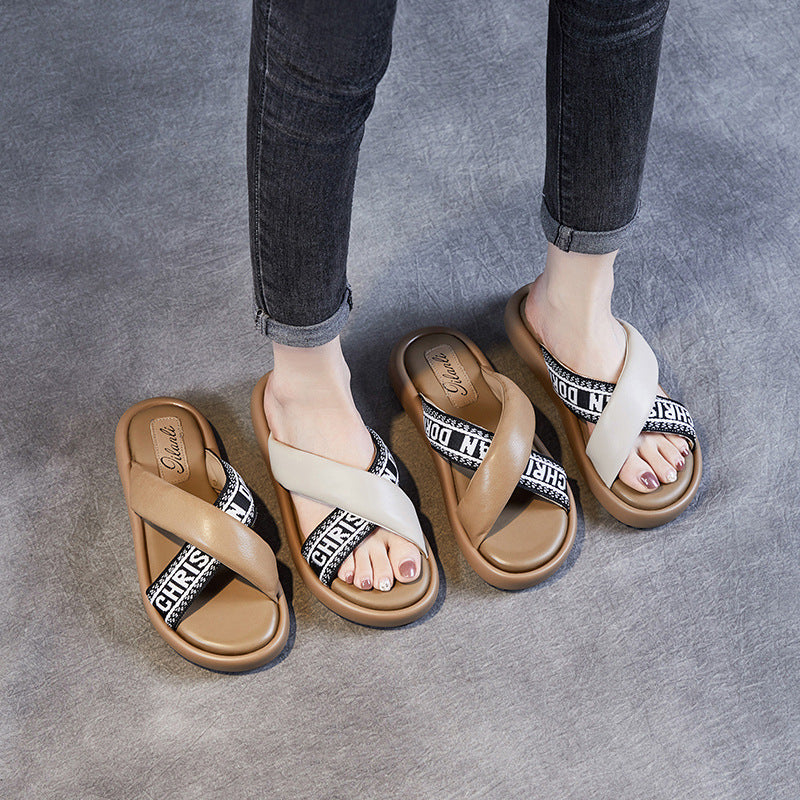 Women Soft Leather Stylish Casual Slides-RAIIFY