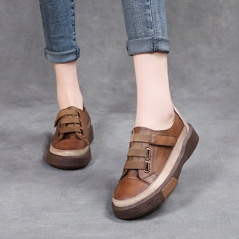 Women Retro Leather Velcro Tape Casual Shoes-RAIIFY