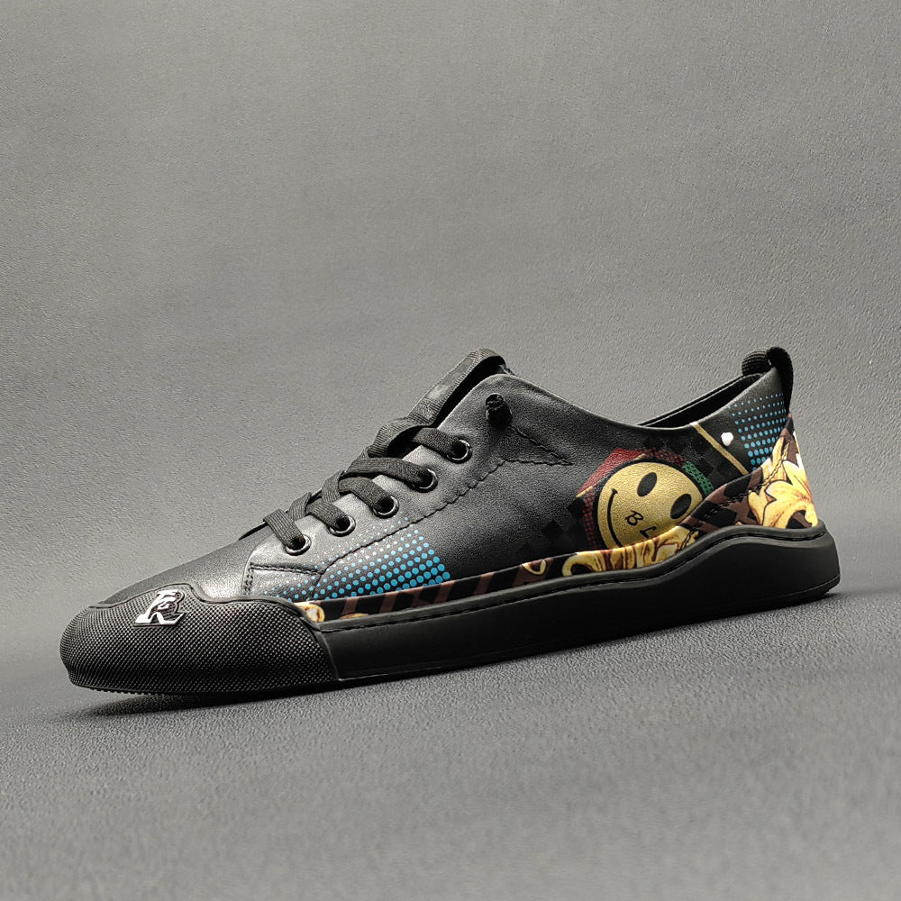 Men Fashion Print Leather Casual Flat Sneakers-RAIIFY