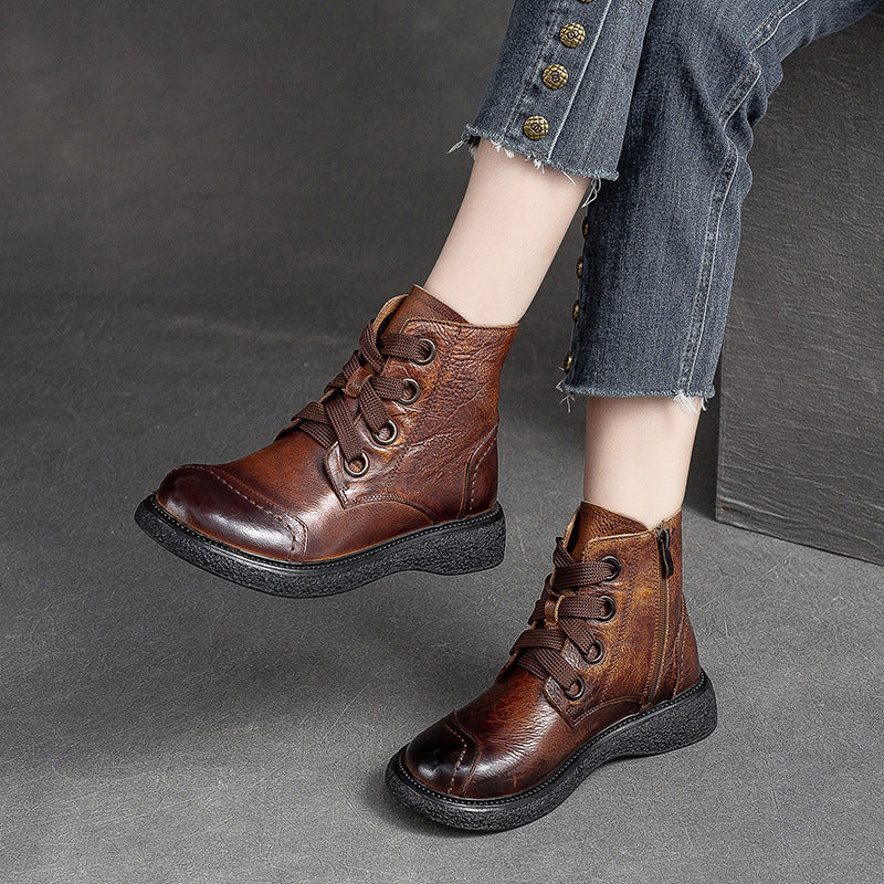Women Retro Minimalist Leather Casual Boots-RAIIFY