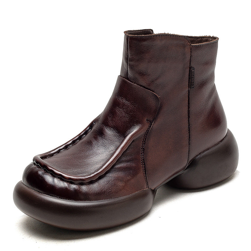 Women Retro Patchwork leather Thick Soled Boots-RAIIFY