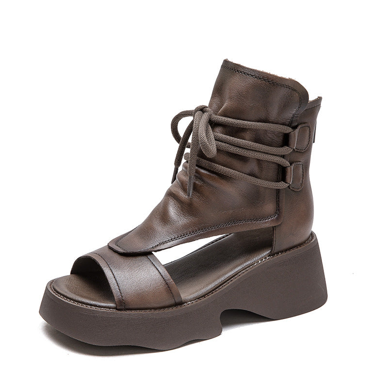 Women Retro Leather High Top Open Toe Sandals-RAIIFY