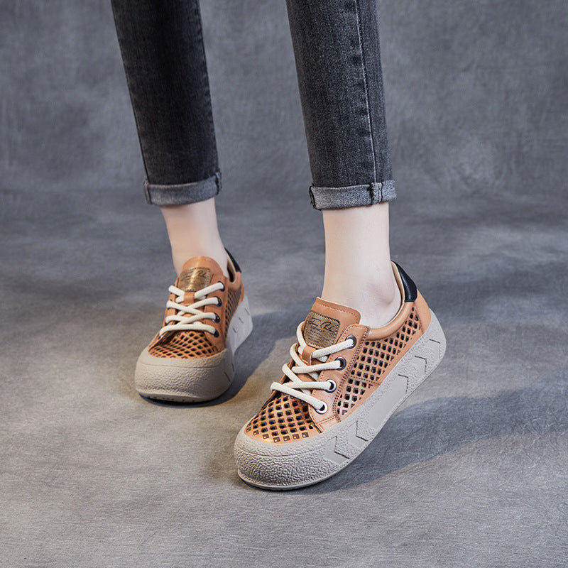 Women Stylish Hollow Leather Thick Soled Casual Shoes-RAIIFY