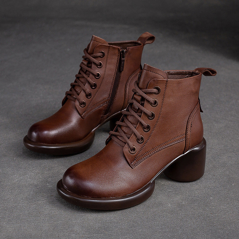 Women Minimalist Leather Casual Chunky Heel Boots-RAIIFY