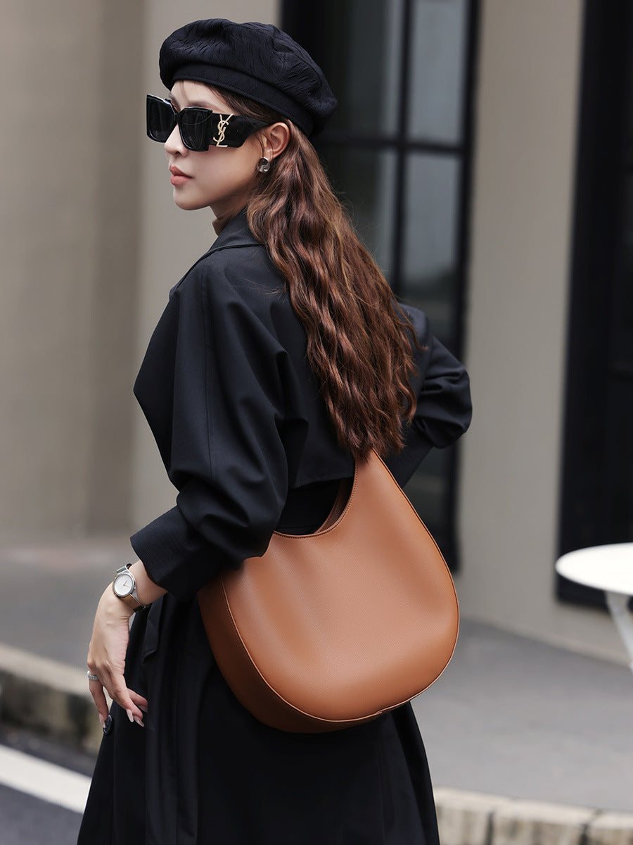 Women Minimalist Solid Soft Leather Tote Shoulder Bag-RAIIFY