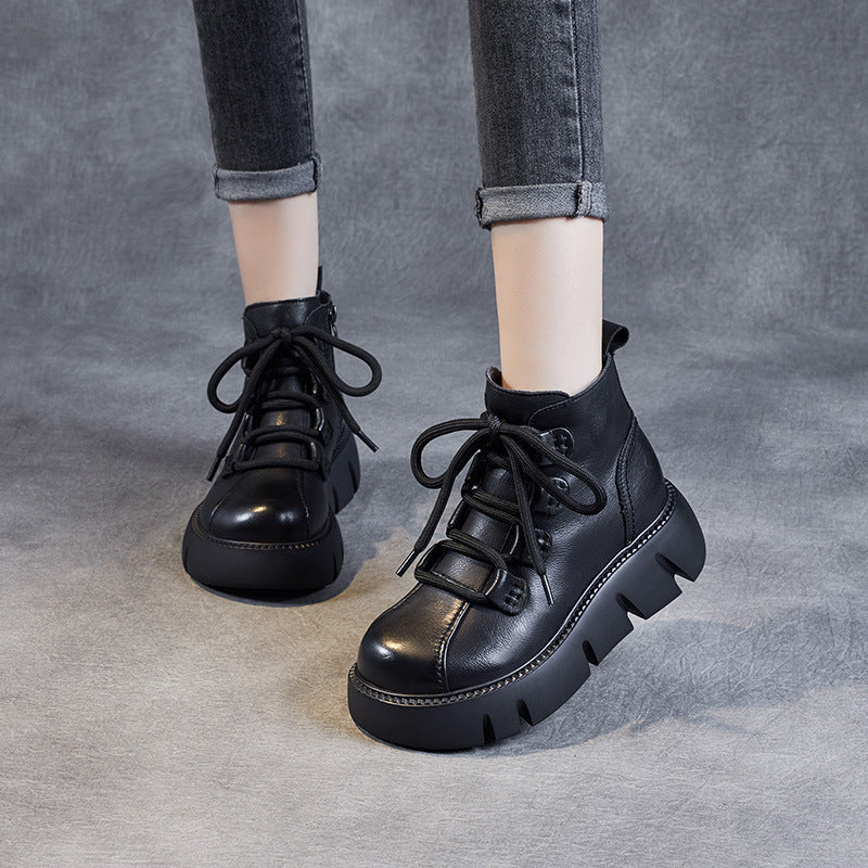 Women Casual Leather Platform Ankle Boots-RAIIFY