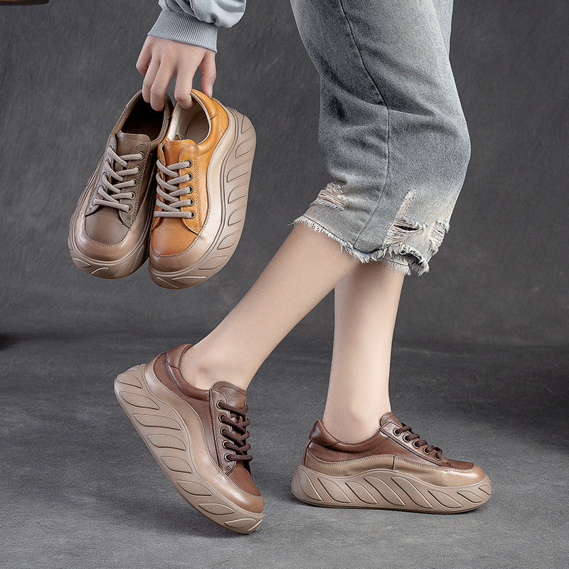 Women Minimalist Leather Comfort Thick Soled Casual Shoes-RAIIFY