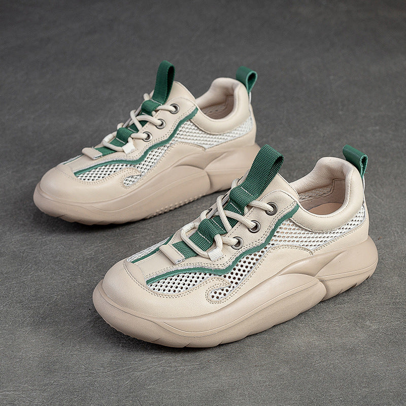 Women Fashion Breathable Mesh Leather Casual Shoes-RAIIFY