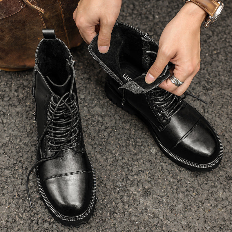 Men Leather Lightweight Hiking Black Boots-RAIIFY