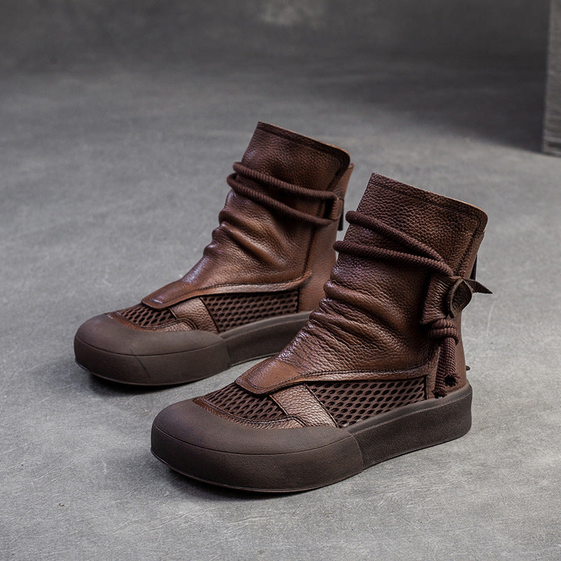Women Classic Soft Leather Mesh Casual Boots-RAIIFY