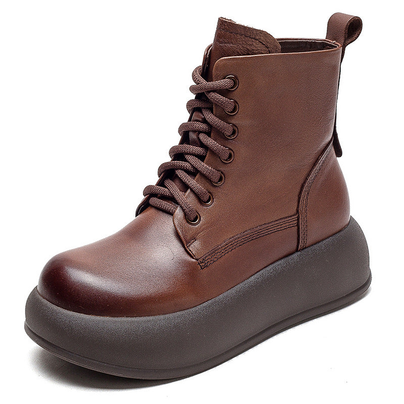 Women Retro Minimalist Patchwork Leather Casual Boots-RAIIFY