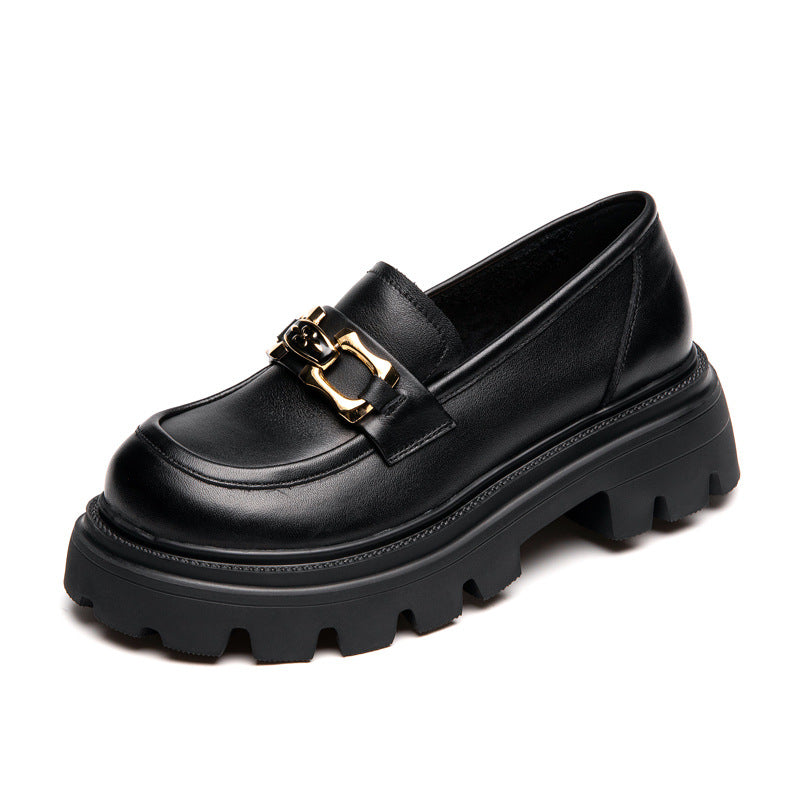 Women Retro Casual Cowhide Lug Sole Loafers-RAIIFY