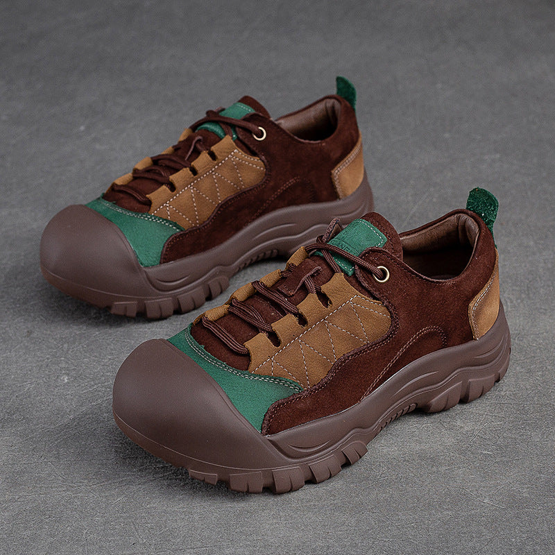 Women Retro Patchwork Leather Casual Shoes-RAIIFY