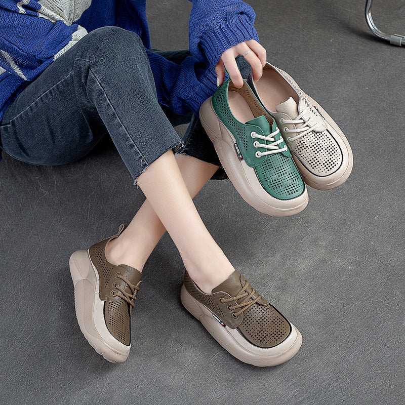 Women Fashion Breathable Hollow Leather Casual Shoes-RAIIFY