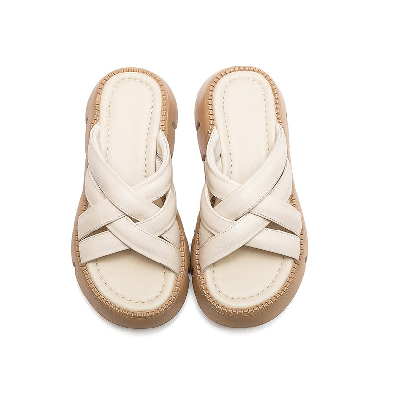 Women Handcraft Leather Summer Casual Sandals Slides-RAIIFY