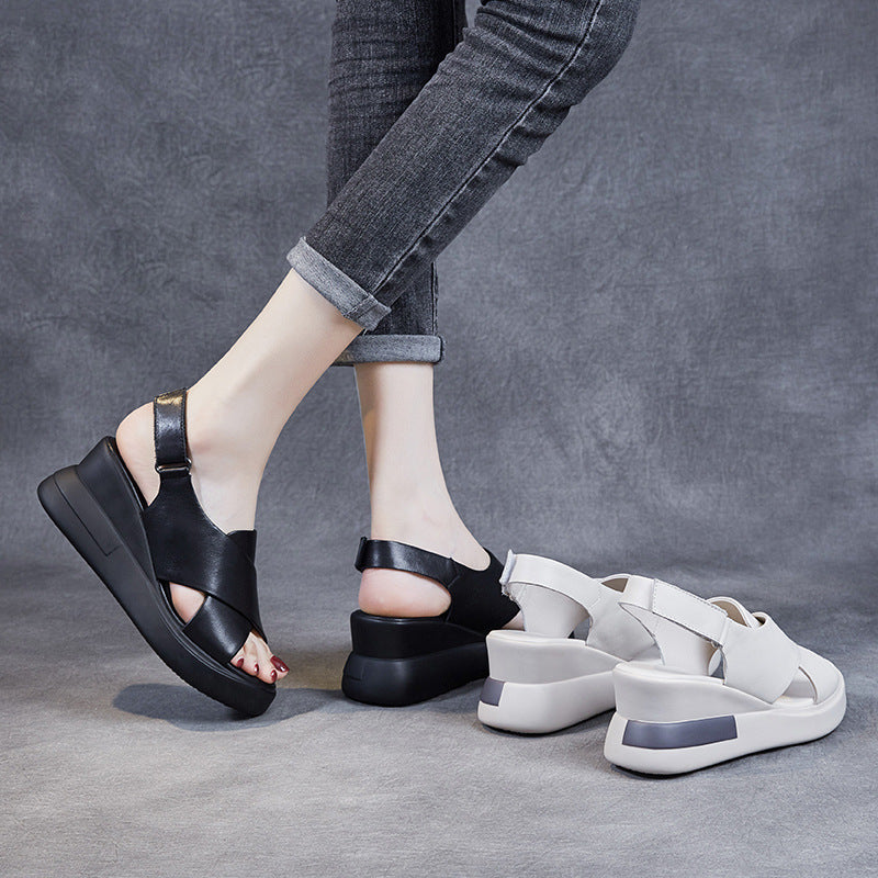 Women Summer Leather Casual Wedge Sandals-RAIIFY