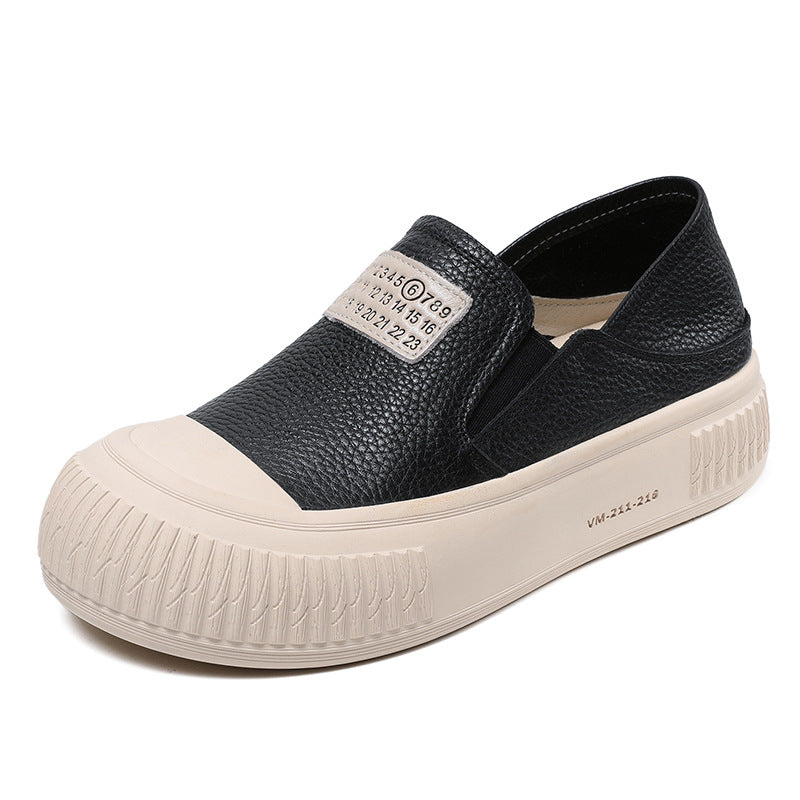 Women Minimalist Leather Thick Soled Flat Casual Shoes-RAIIFY