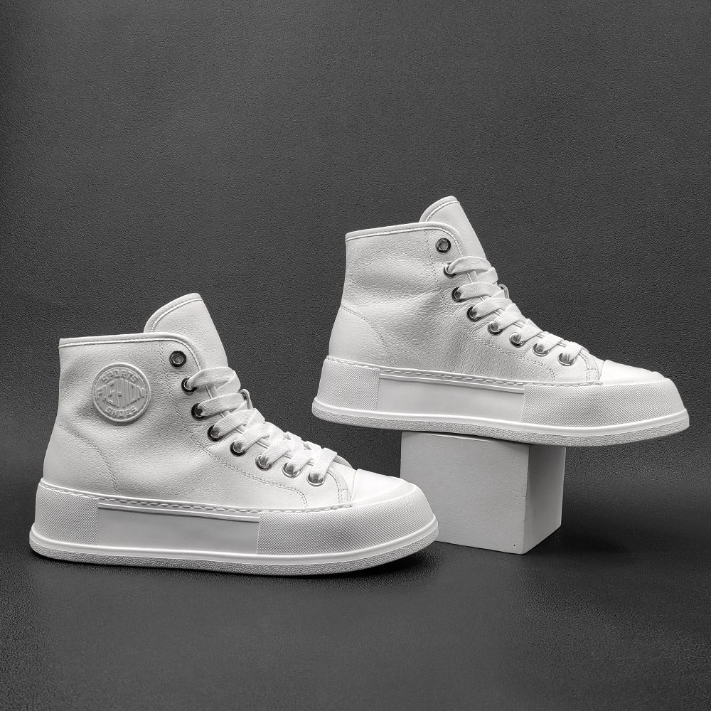 Men Minimalist Leather High Top Flat Casual Shoes-RAIIFY