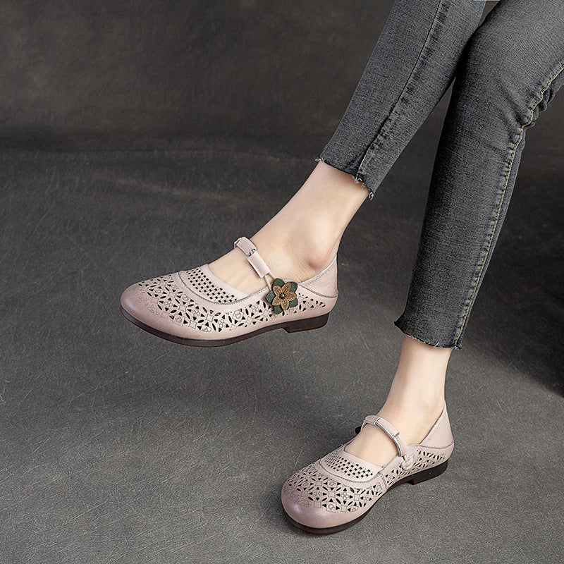 Women Summer Hollow Soft Leather Flats-RAIIFY
