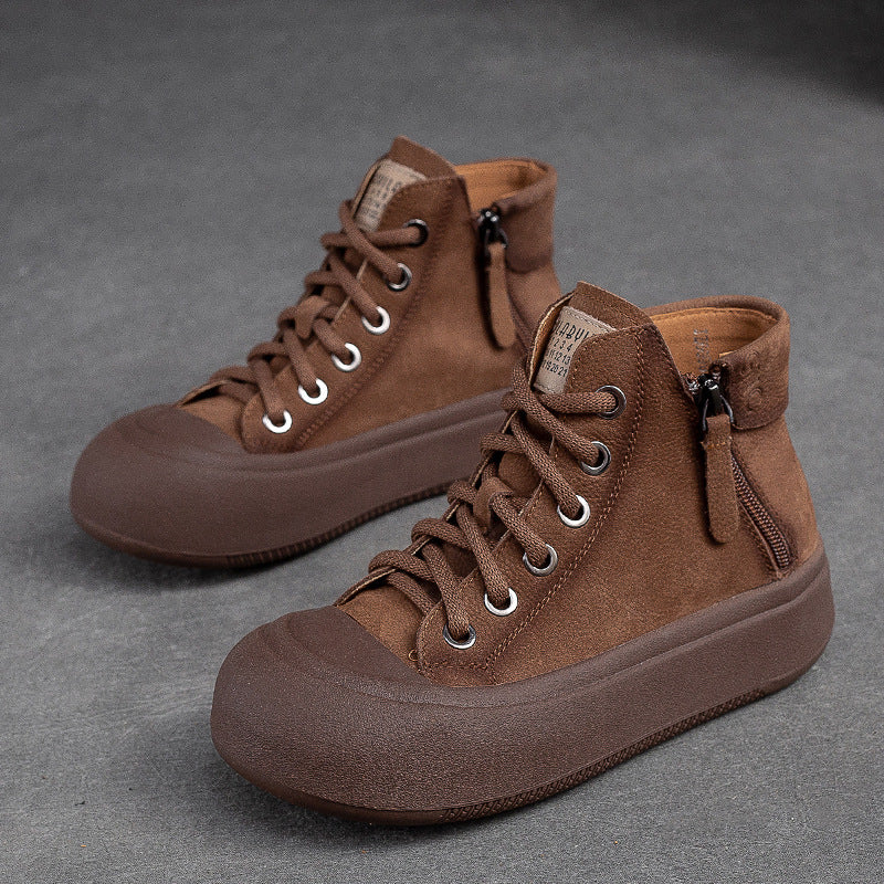 Women Stylish Casual Leather Flat Ankle Boots-RAIIFY