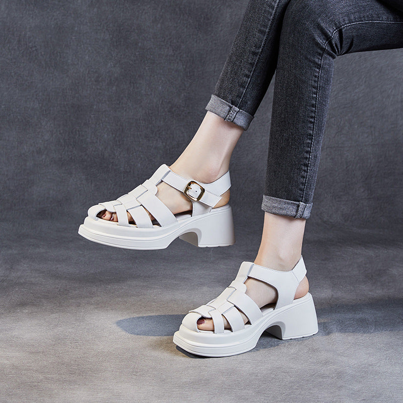Women Handcraft Plaited Leather Chunky Lug Sole Sandals-RAIIFY